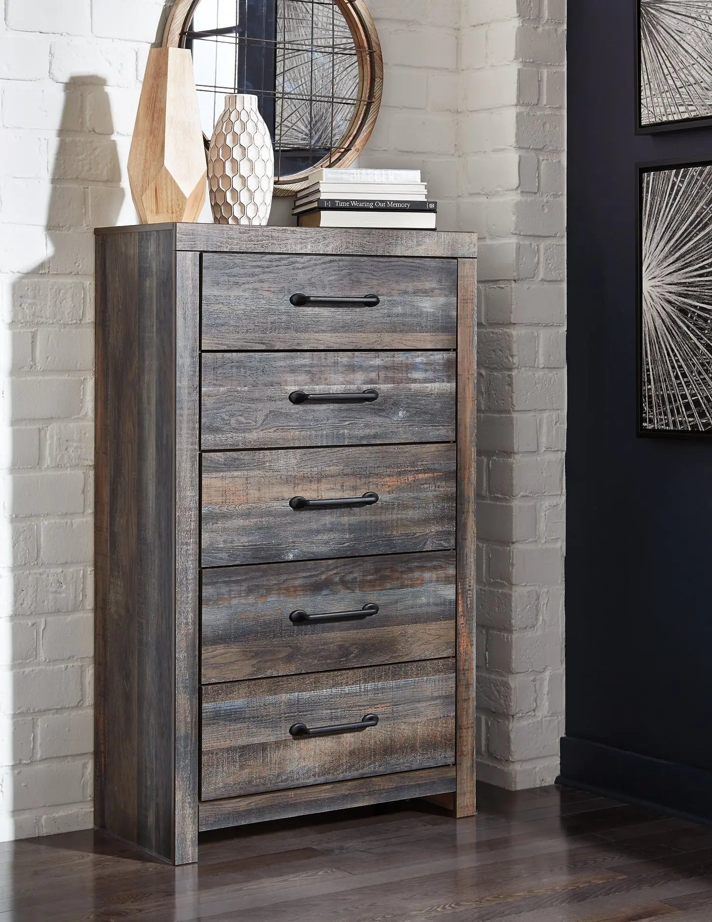 Drystan King/California King Bookcase Headboard with Mirrored Dresser and Chest at Lee Furniture, NC