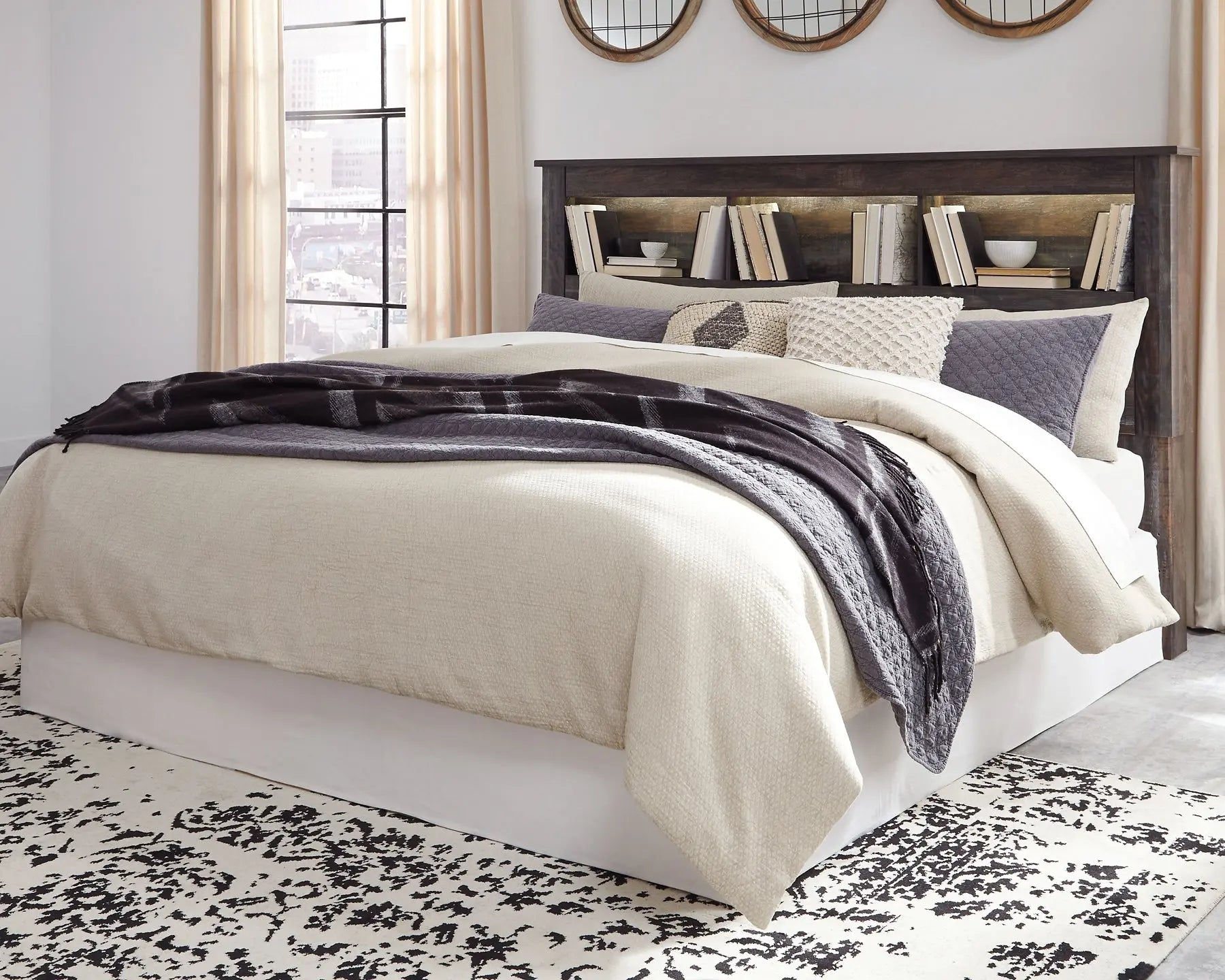 Drystan King/California King Bookcase Headboard with Mirrored Dresser and Chest at Lee Furniture, NC