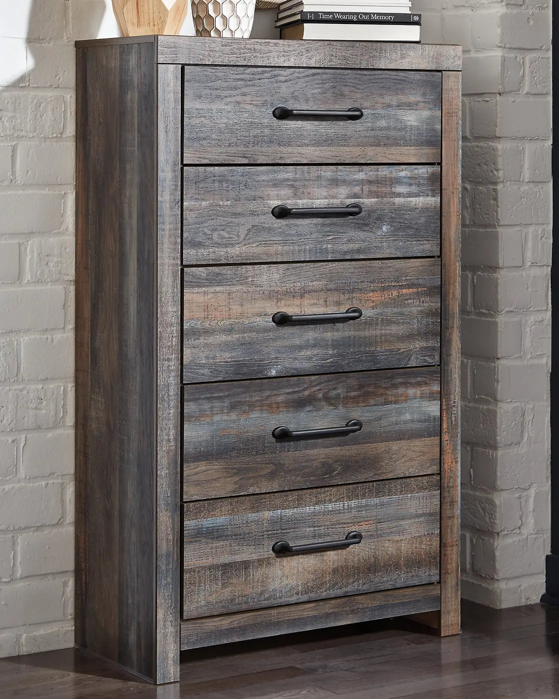 Drystan King Panel Bed with 2 Storage Drawers with Mirrored Dresser, Chest and 2 Nightstands at Lee Furniture, NC