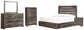 Drystan King Panel Bed with 2 Storage Drawers with Mirrored Dresser, Chest and Nightstand at Lee Furniture, NC