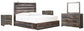 Drystan King Panel Bed with 4 Storage Drawers with Mirrored Dresser and 2 Nightstands at Lee Furniture, NC