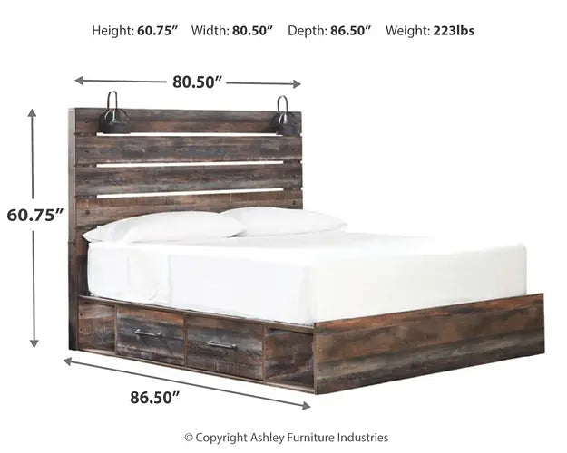 Drystan King Panel Bed with 4 Storage Drawers with Mirrored Dresser at Lee Furniture, NC