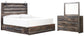 Drystan King Panel Bed with 4 Storage Drawers with Mirrored Dresser at Lee Furniture, NC