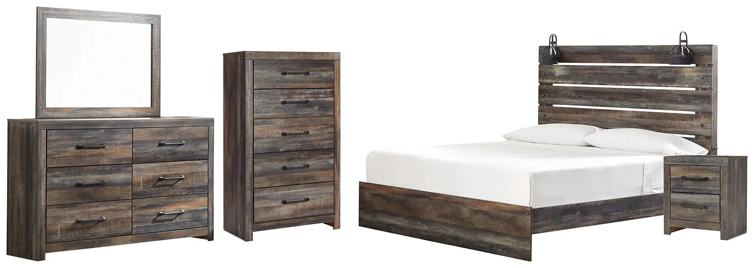 Drystan King Panel Bed with Mirrored Dresser, Chest and Nightstand at Lee Furniture, NC