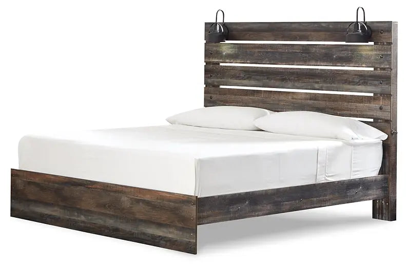Drystan King Panel Bed with Mirrored Dresser and Chest at Lee Furniture, NC