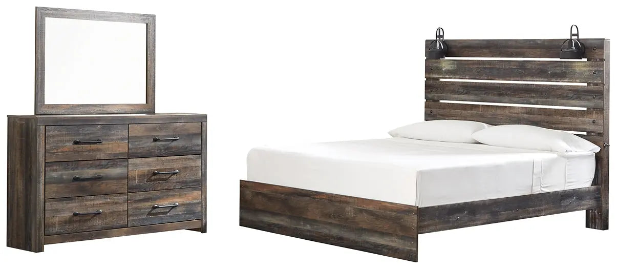 Drystan King Panel Bed with Mirrored Dresser at Lee Furniture, NC