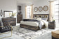 Drystan King Panel Bookcase Bed with Mirrored Dresser, Chest and 2 Nightstands at Lee Furniture, NC