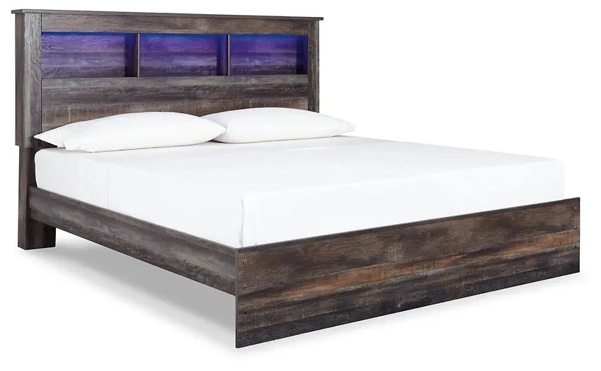 Drystan King Panel Bookcase Bed with Mirrored Dresser and Chest at Lee Furniture, NC