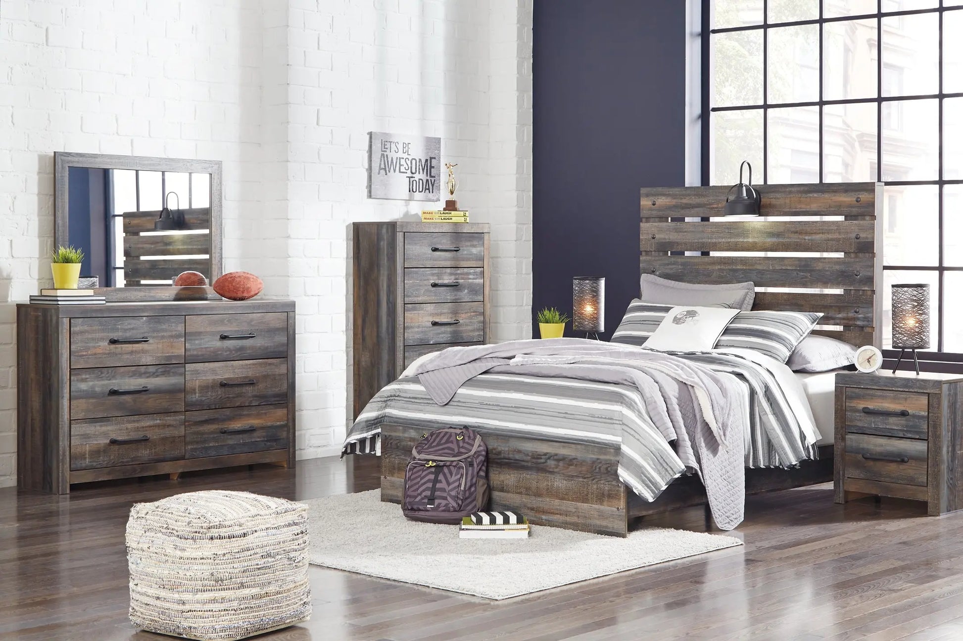 Drystan Panel Bed With Mirrored Dresser And Chest at Lee Furniture, NC