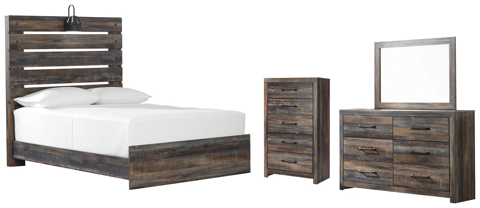 Drystan Panel Bed With Mirrored Dresser And Chest at Lee Furniture, NC