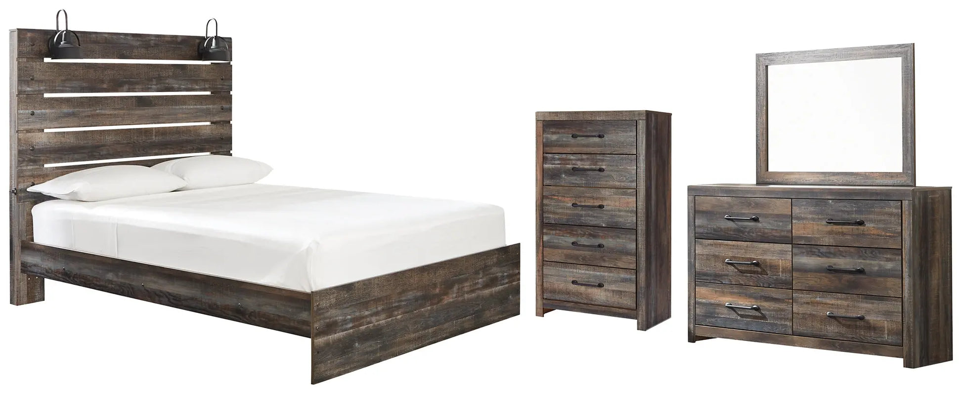 Drystan Panel Bed With Mirrored Dresser And Chest at Lee Furniture, NC