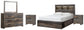 Drystan Queen Bookcase Bed with 2 Storage Drawers with Mirrored Dresser and 2 Nightstands at Lee Furniture, NC