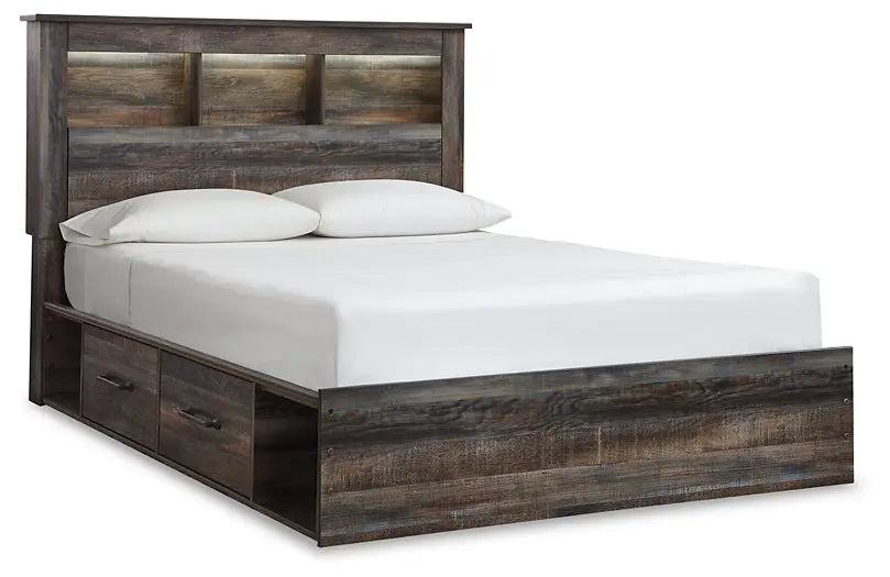 Drystan Queen Bookcase Bed with 2 Storage Drawers with Mirrored Dresser at Lee Furniture, NC