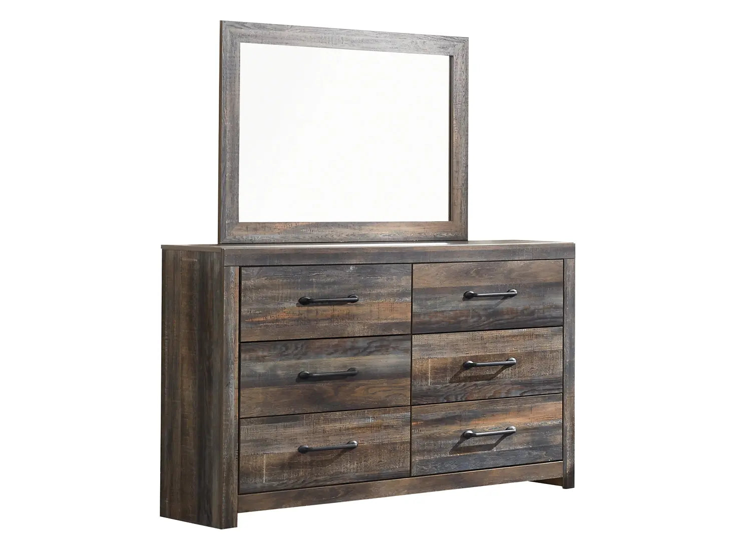 Drystan Queen Bookcase Bed with 4 Storage Drawers with Mirrored Dresser and Chest at Lee Furniture, NC