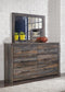 Drystan Queen Bookcase Bed with 4 Storage Drawers with Mirrored Dresser and Chest at Lee Furniture, NC