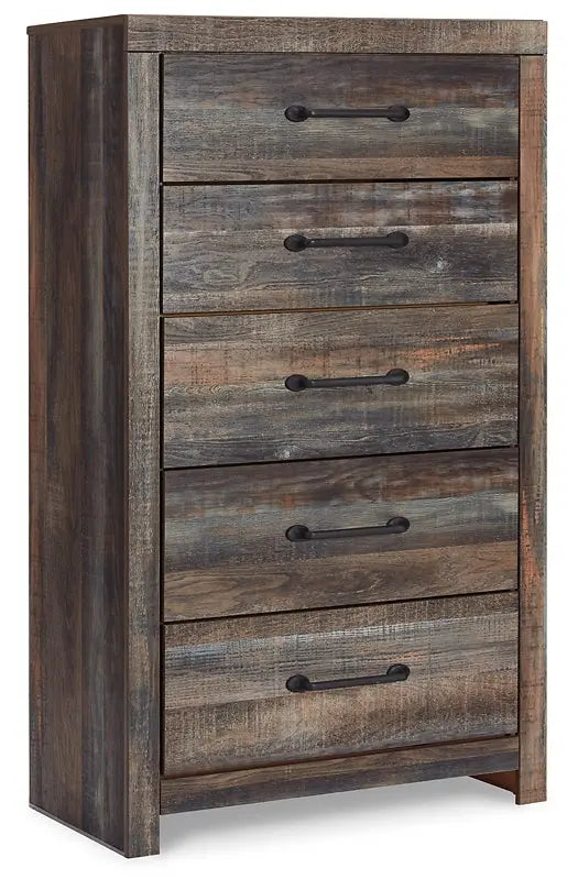Drystan Queen Bookcase Bed with 4 Storage Drawers with Mirrored Dresser and Chest at Lee Furniture, NC
