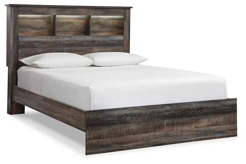 Drystan Queen Bookcase Bed with Mirrored Dresser, Chest and 2 Nightstands at Lee Furniture, NC