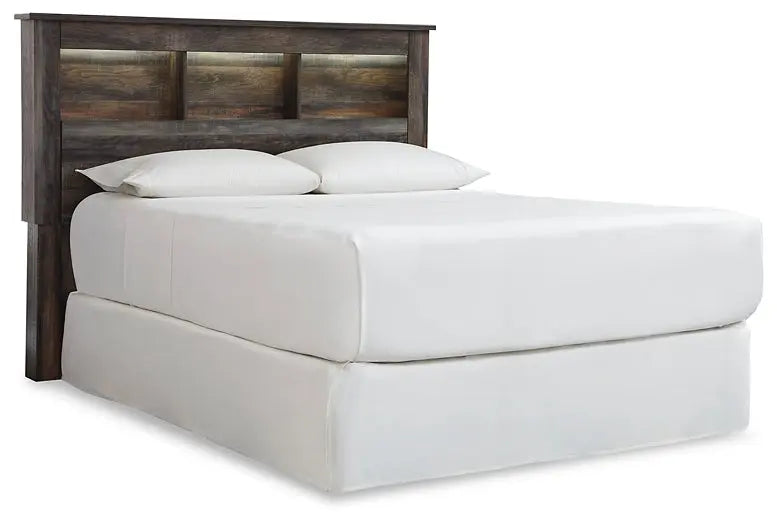 Drystan Queen/Full Bookcase Headboard with Mirrored Dresser, Chest and Nightstand at Lee Furniture, NC