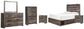 Drystan Queen Panel Bed with 2 Storage Drawers with Mirrored Dresser, Chest and 2 Nightstands at Lee Furniture, NC