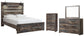 Drystan Queen Panel Bed with 2 Storage Drawers with Mirrored Dresser and Chest at Lee Furniture, NC