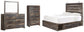 Drystan Queen Panel Bed with 2 Storage Drawers with Mirrored Dresser and Chest at Lee Furniture, NC