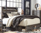 Drystan Queen Panel Bed with 4 Storage Drawers with Mirrored Dresser at Lee Furniture, NC