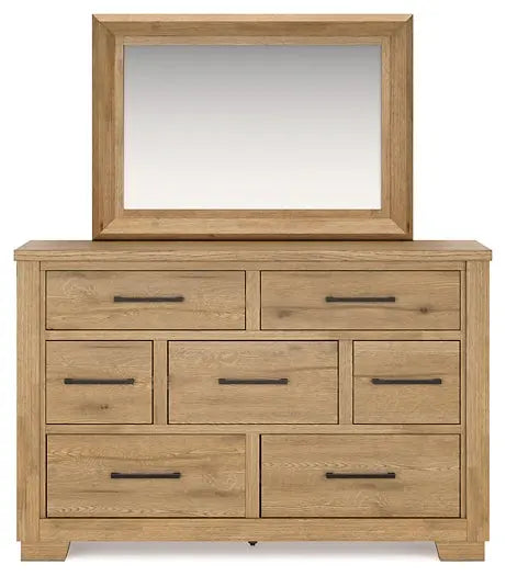 Galliden King Panel Bed with Mirrored Dresser and Nightstand at Lee Furniture, NC