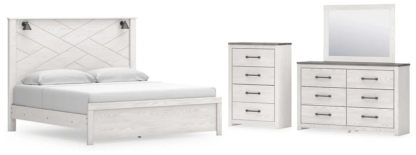 Gerridan King Panel Bed with Mirrored Dresser and Chest at Lee Furniture, NC