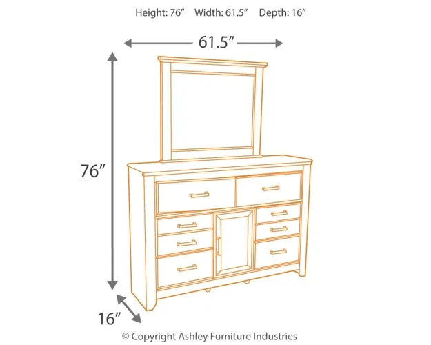 Juararo King/California King Panel Headboard with Mirrored Dresser, Chest and 2 Nightstands at Lee Furniture, NC