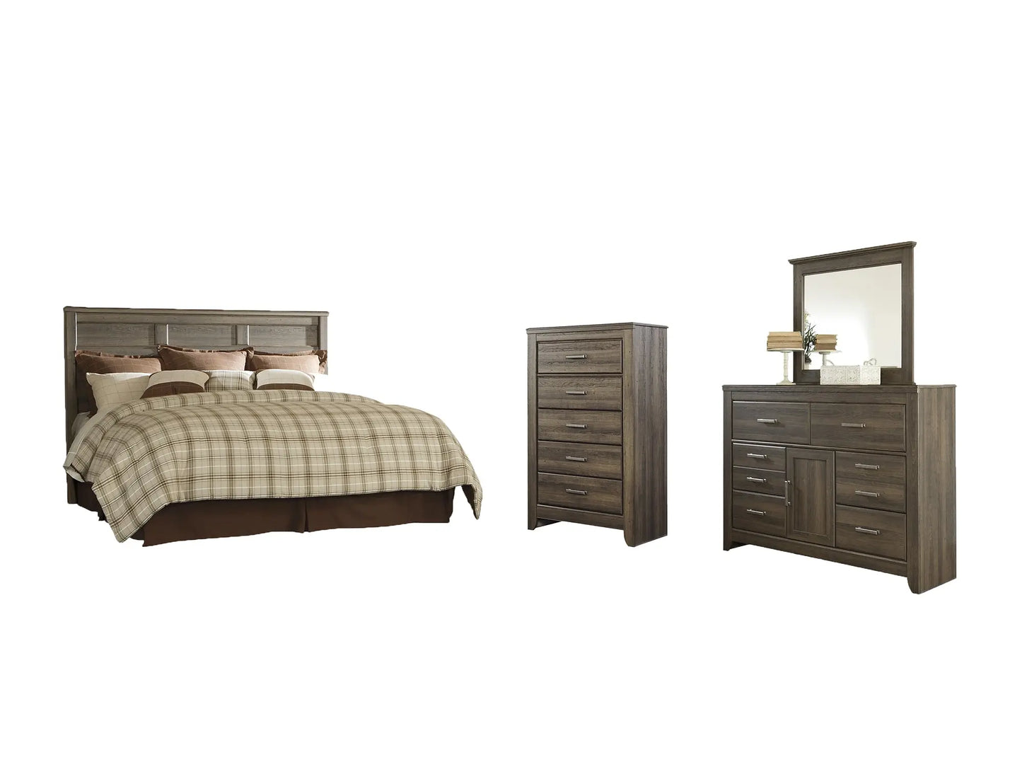 Juararo King/California King Panel Headboard with Mirrored Dresser and Chest at Lee Furniture, NC