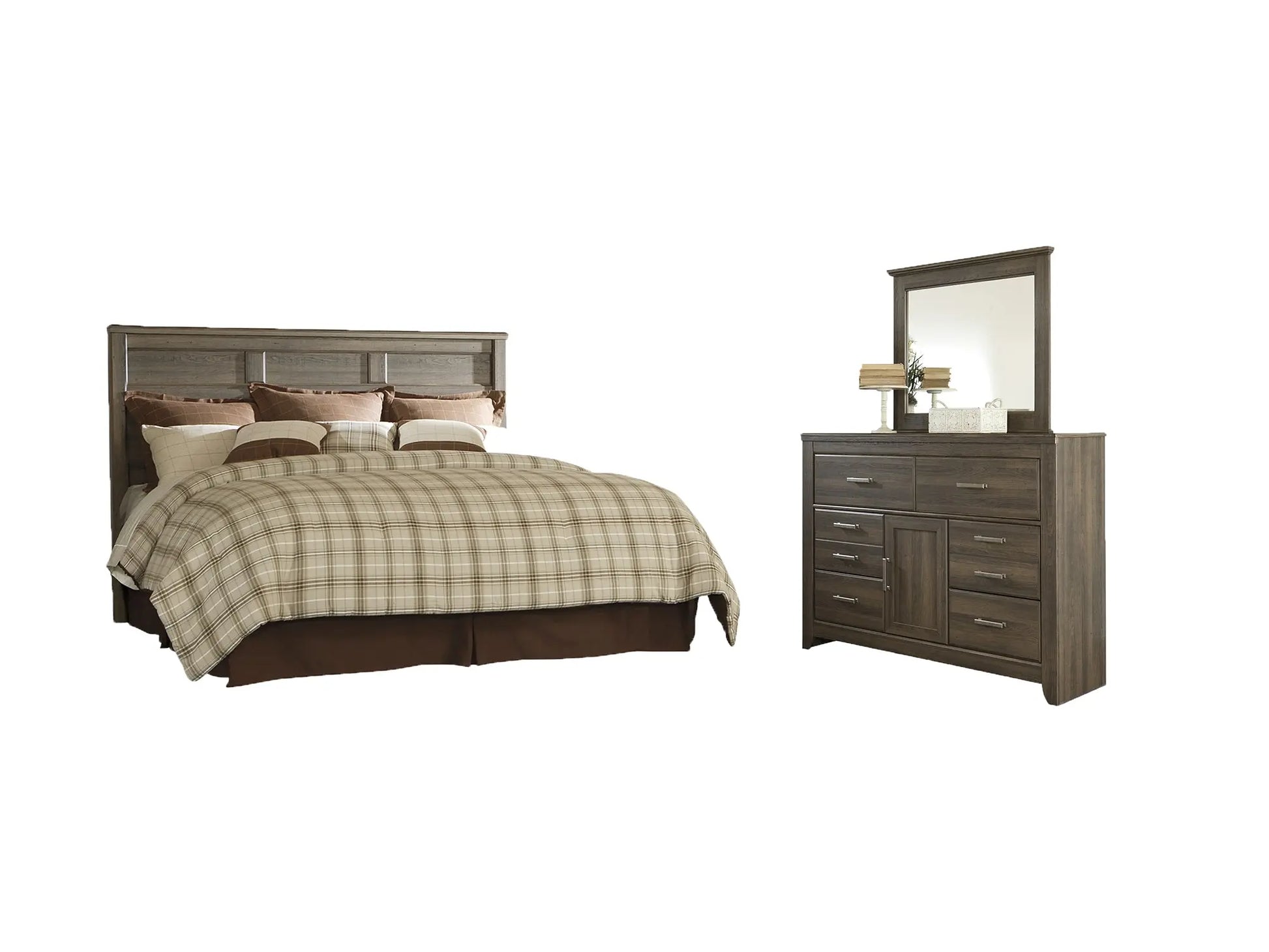 Juararo King/California King Panel Headboard with Mirrored Dresser at Lee Furniture, NC