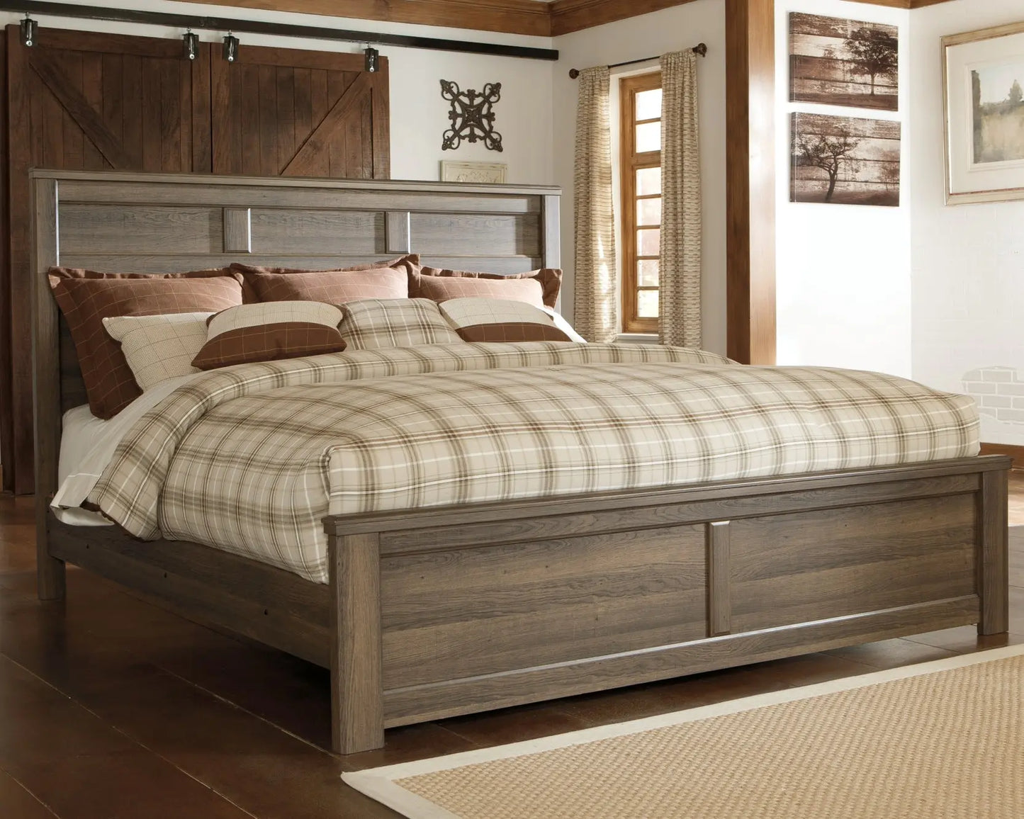 Juararo King Panel Bed with Mirrored Dresser, Chest and Nightstand at Lee Furniture, NC