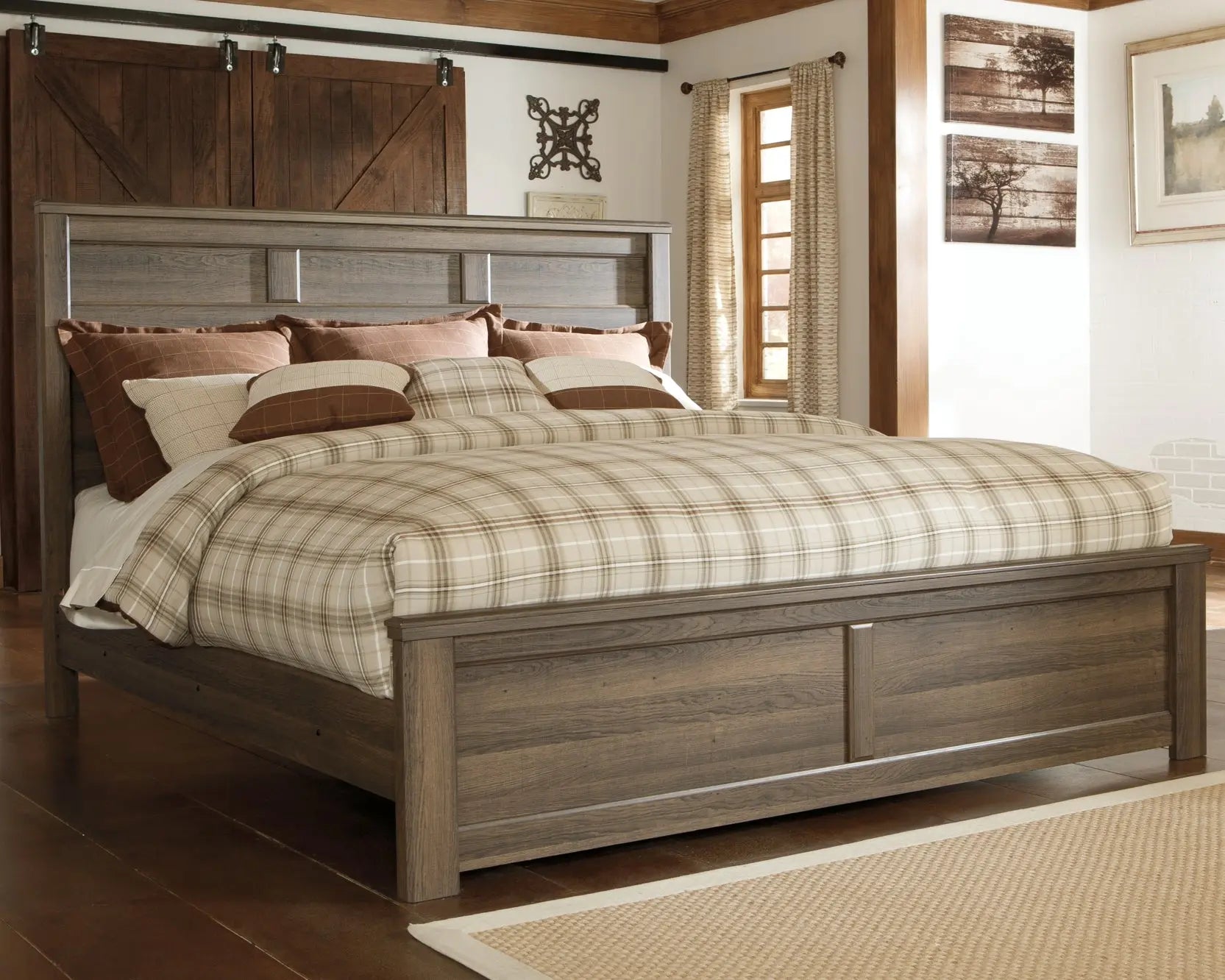 Juararo King Panel Bed with Mirrored Dresser and Chest at Lee Furniture, NC