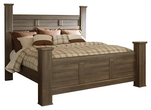 Juararo King Poster Bed with Mirrored Dresser, Chest and Nightstand at Lee Furniture, NC