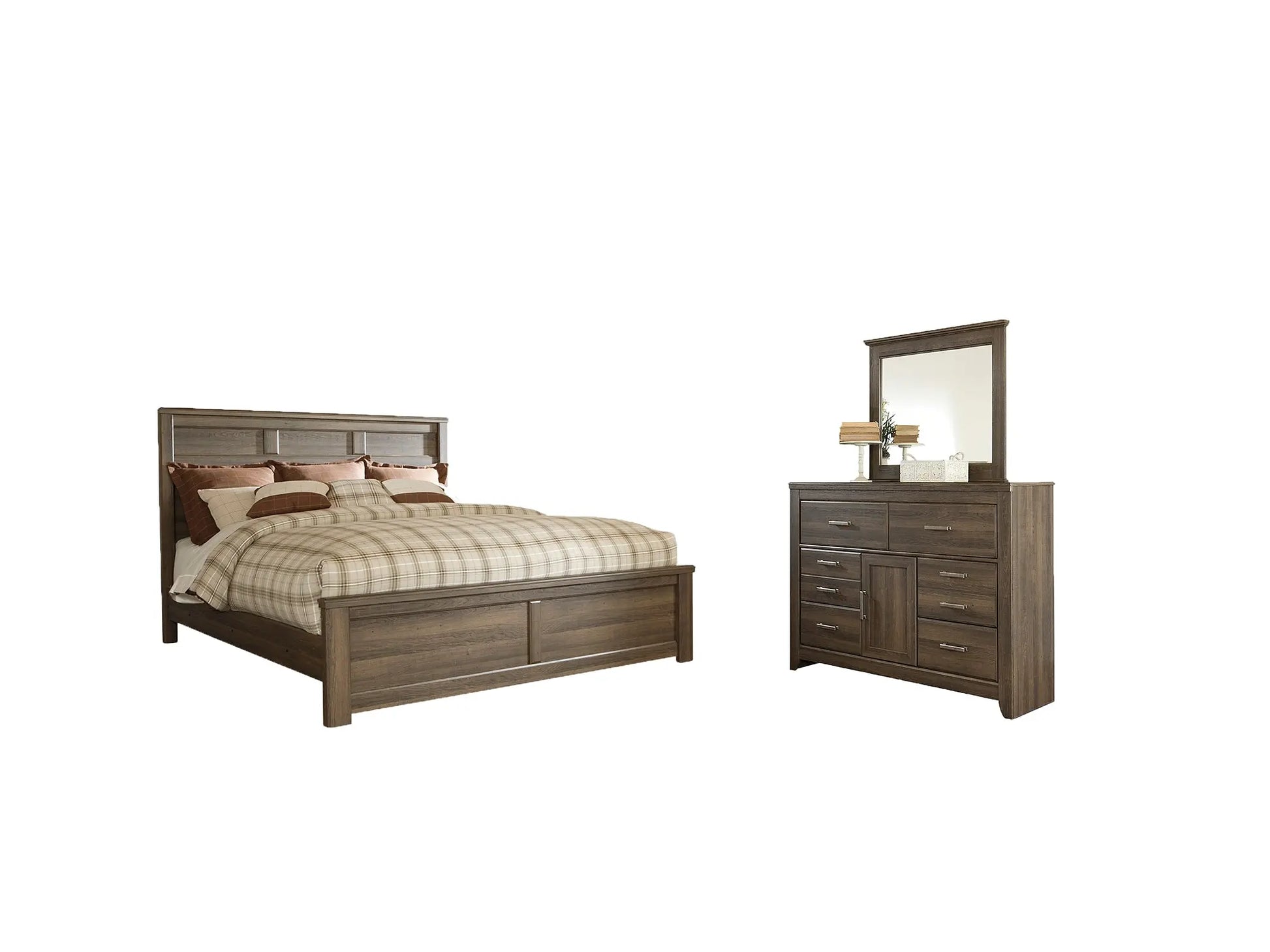 Juararo Queen Panel Bed with Mirrored Dresser at Lee Furniture, NC