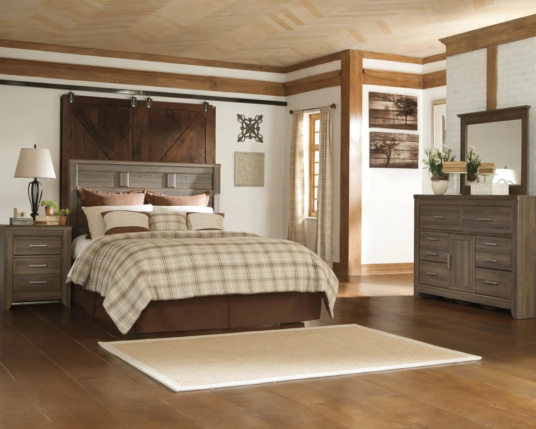 Juararo Queen Panel Headboard with Mirrored Dresser at Lee Furniture, NC