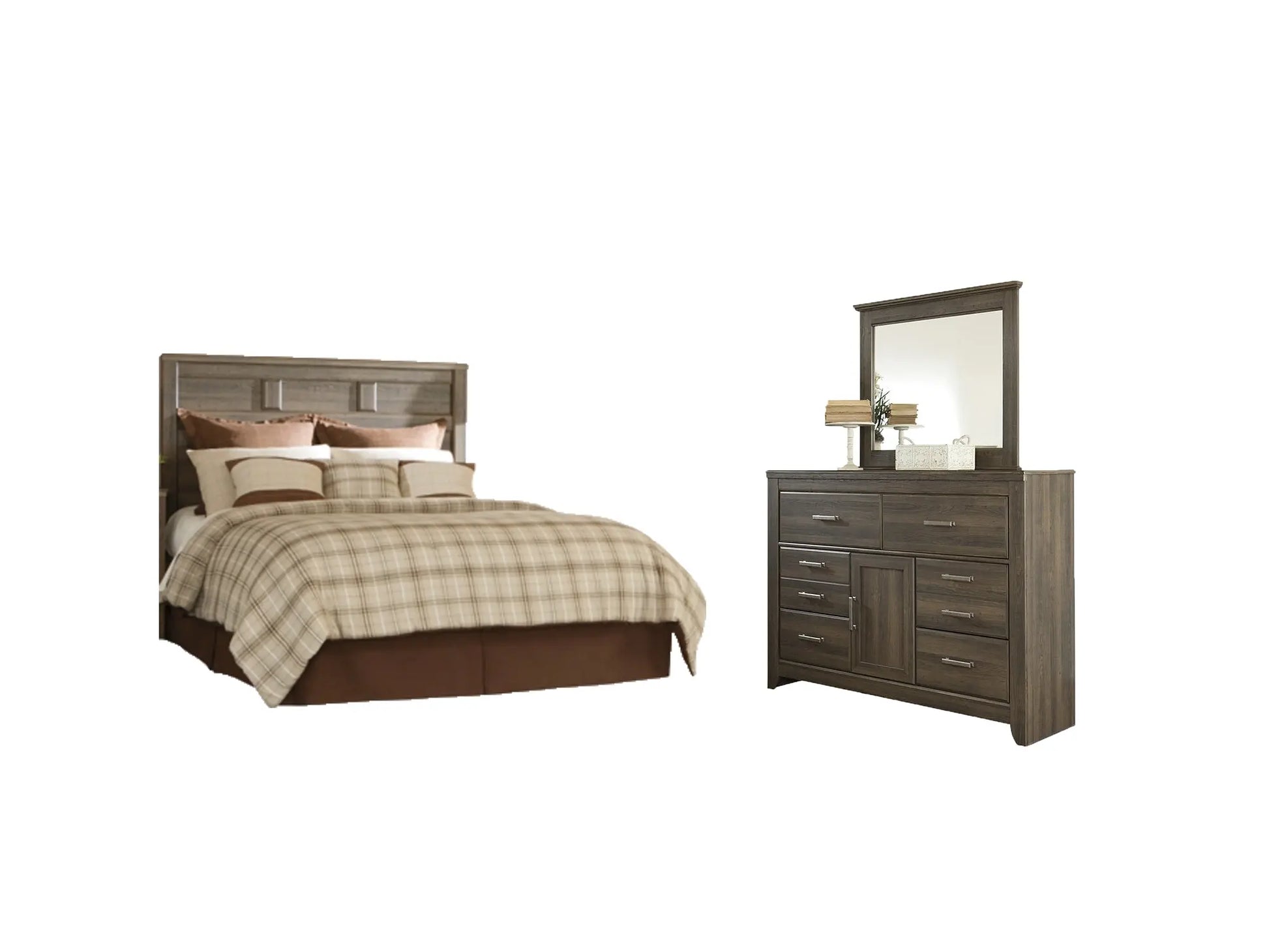 Juararo Queen Panel Headboard with Mirrored Dresser at Lee Furniture, NC