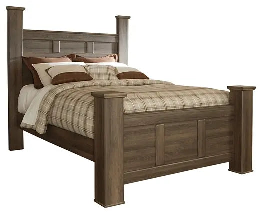 Juararo Queen Poster Bed with Mirrored Dresser at Lee Furniture, NC