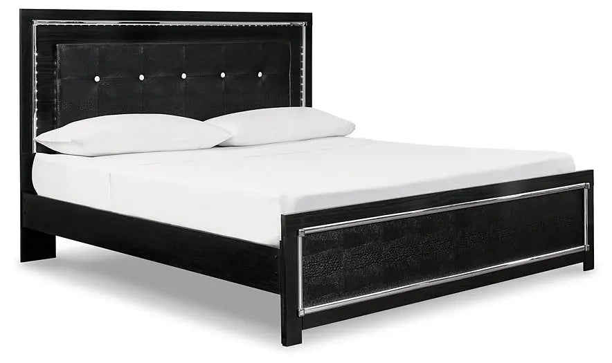 Kaydell King Upholstered Panel Bed with Mirrored Dresser and 2 Nightstands at Lee Furniture, NC