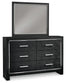 Kaydell Queen/Full Upholstered Panel Headboard with Mirrored Dresser and 2 Nightstands at Lee Furniture, NC