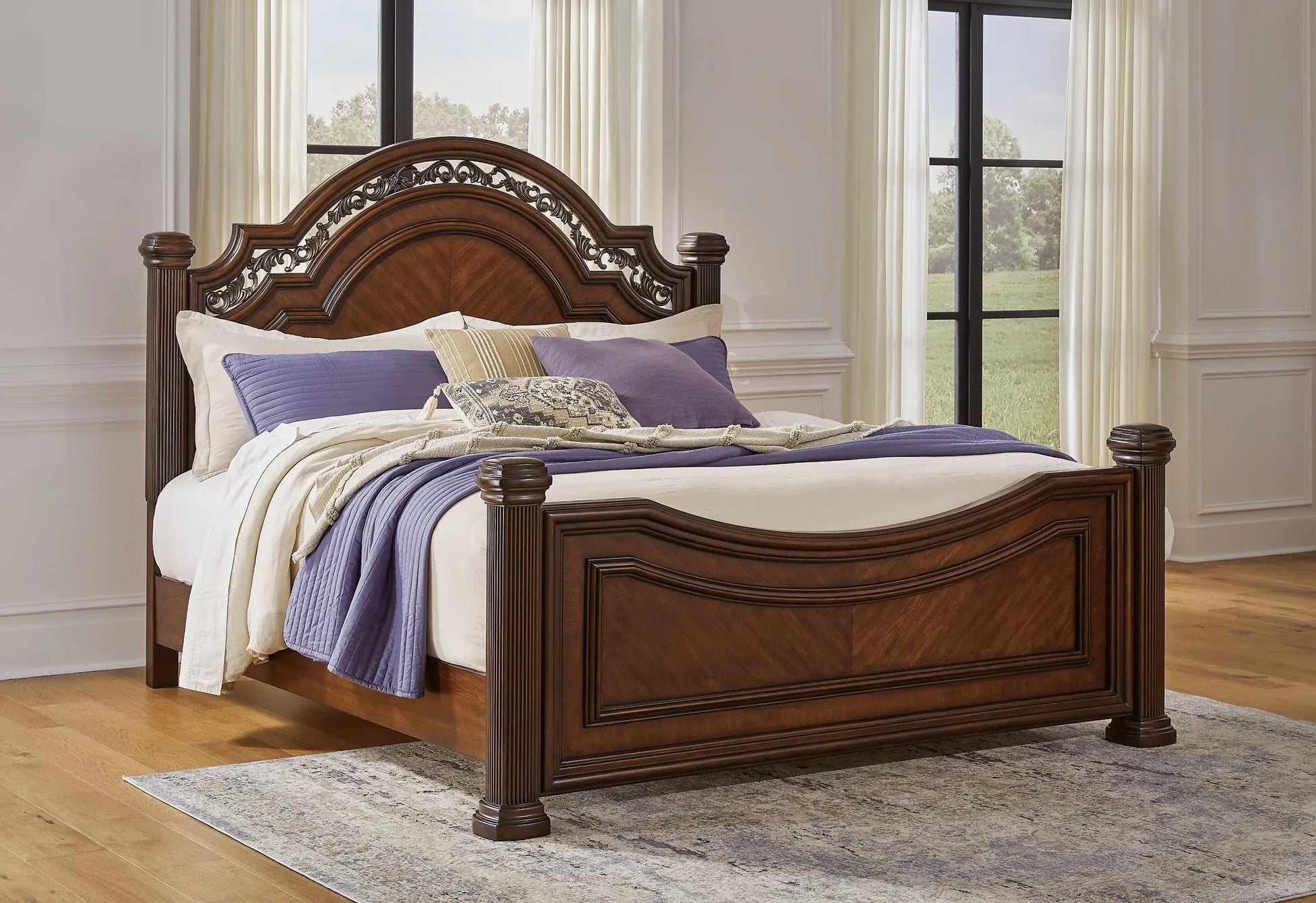Lavinton Queen Poster Bed with Mirrored Dresser at Lee Furniture, NC