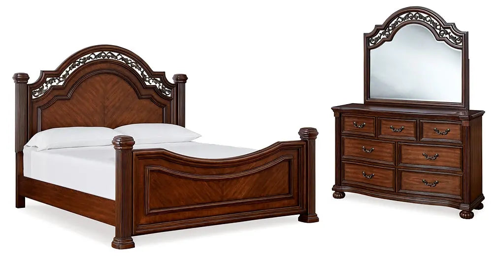 Lavinton Queen Poster Bed with Mirrored Dresser at Lee Furniture, NC