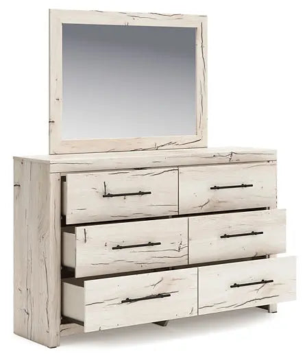 Lawroy King Panel Bed with Mirrored Dresser and Nightstand at Lee Furniture, NC