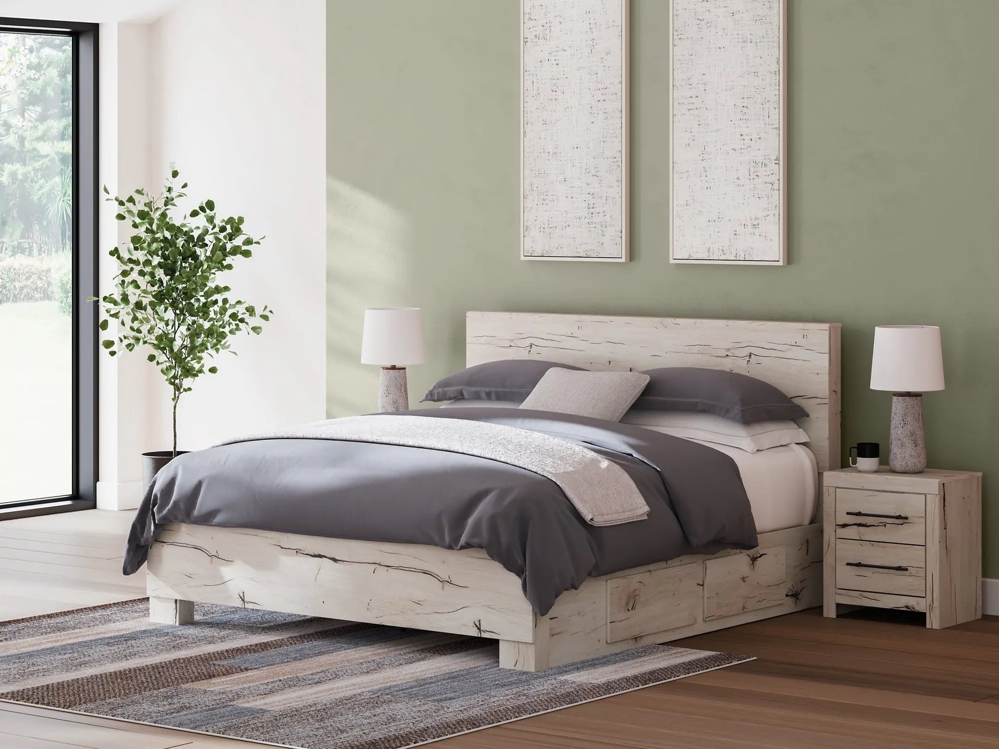 Lawroy King Panel Bed with Mirrored Dresser and Nightstand at Lee Furniture, NC