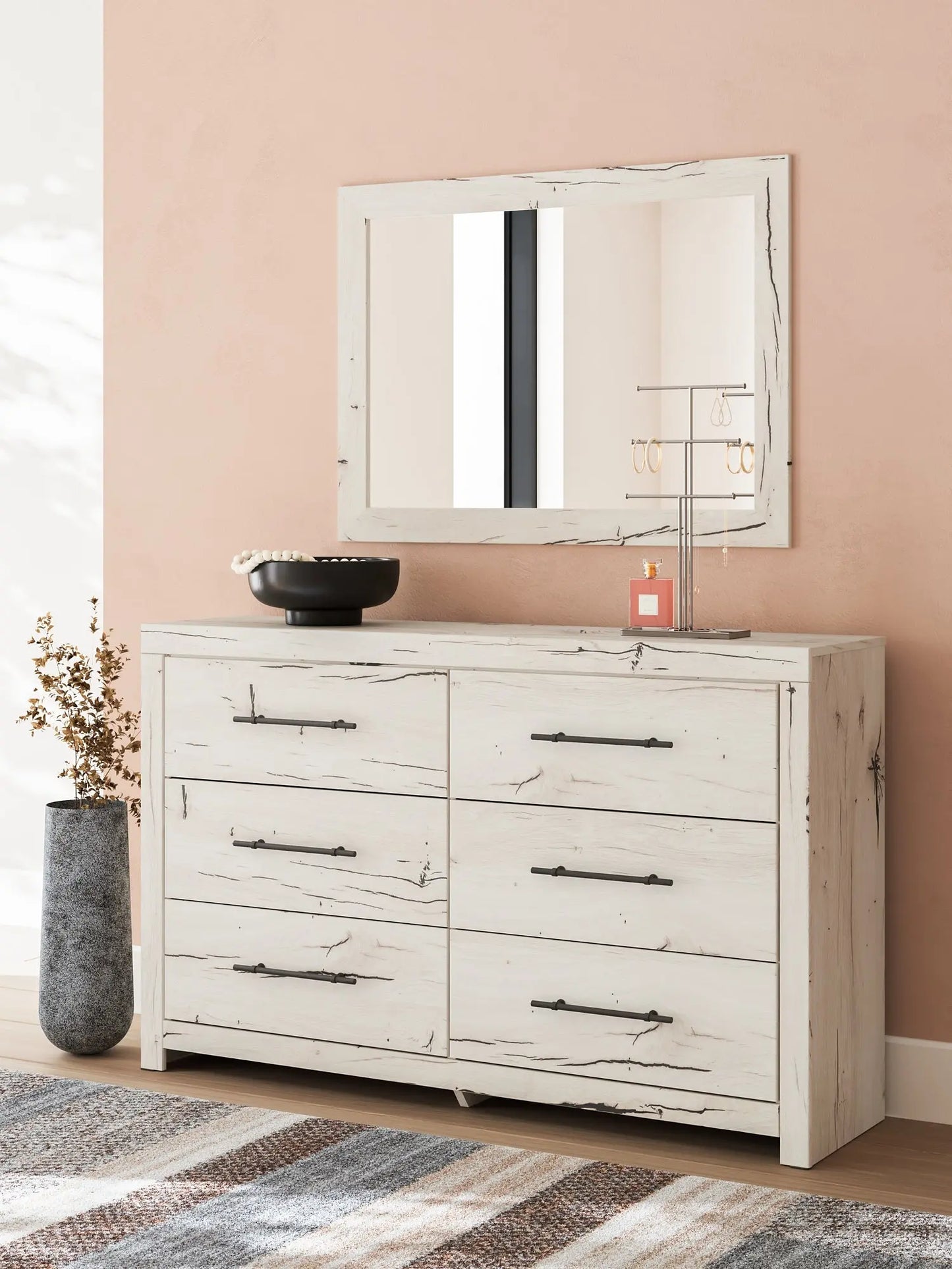 Lawroy King Panel Bed with Mirrored Dresser and Nightstand at Lee Furniture, NC