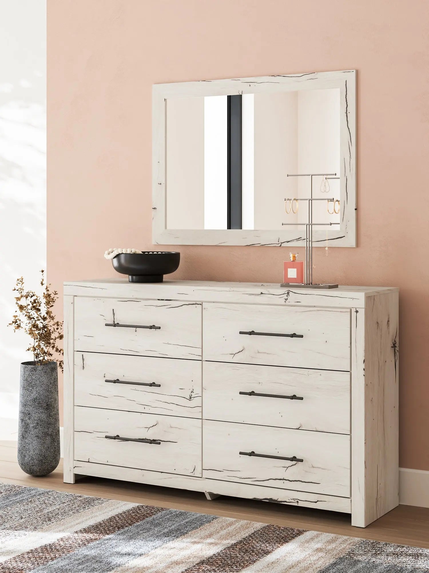 Lawroy King Panel Bed with Mirrored Dresser and Nightstand at Lee Furniture, NC