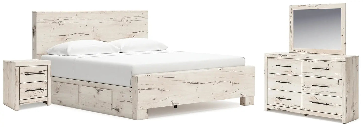 Lawroy King Panel Bed with Mirrored Dresser and Nightstand at Lee Furniture, NC