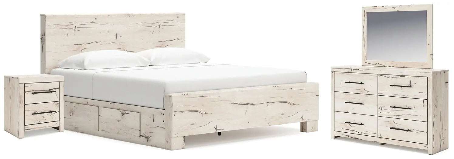 Lawroy King Panel Bed with Mirrored Dresser and Nightstand at Lee Furniture, NC