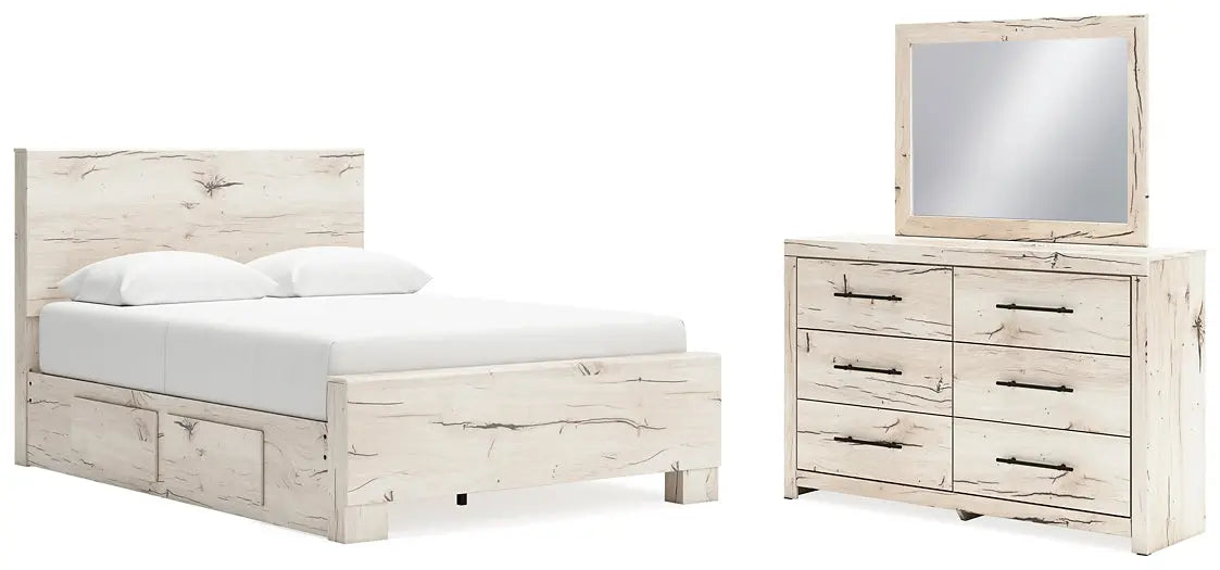 Lawroy Queen Panel Bed with Mirrored Dresser at Lee Furniture, NC