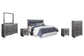 Lodanna King/California King Upholstered Panel Headboard with Mirrored Dresser, Chest and 2 Nightstands at Lee Furniture, NC
